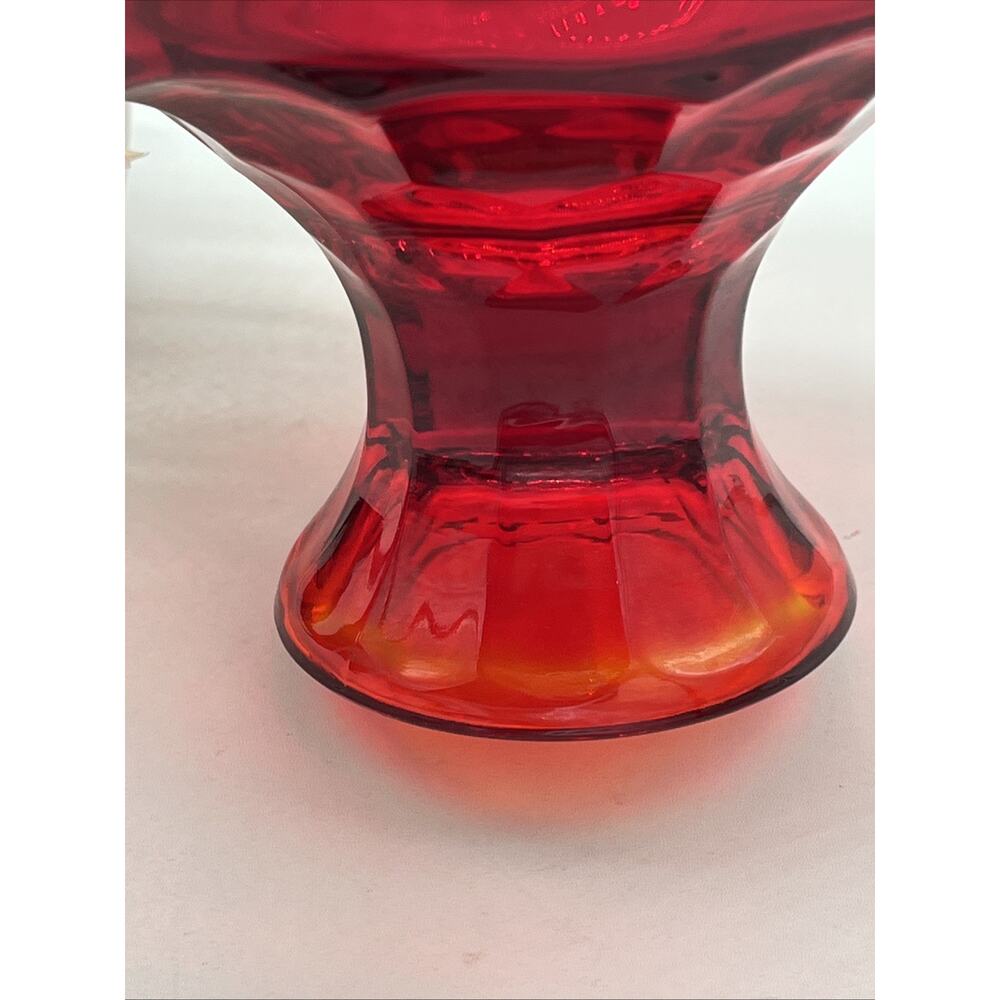 Viking Glass Ruby Amberina Georgian Handled Basket 9.5" Yellow Rim Art Glass USA - Picture 7 of 10